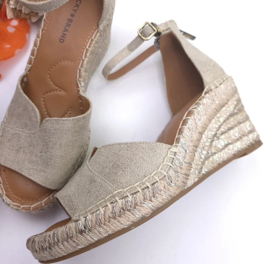 Lucky Brand Gorgeous Silver Weave Beige Espadrille Wedge Sandals Size 7½